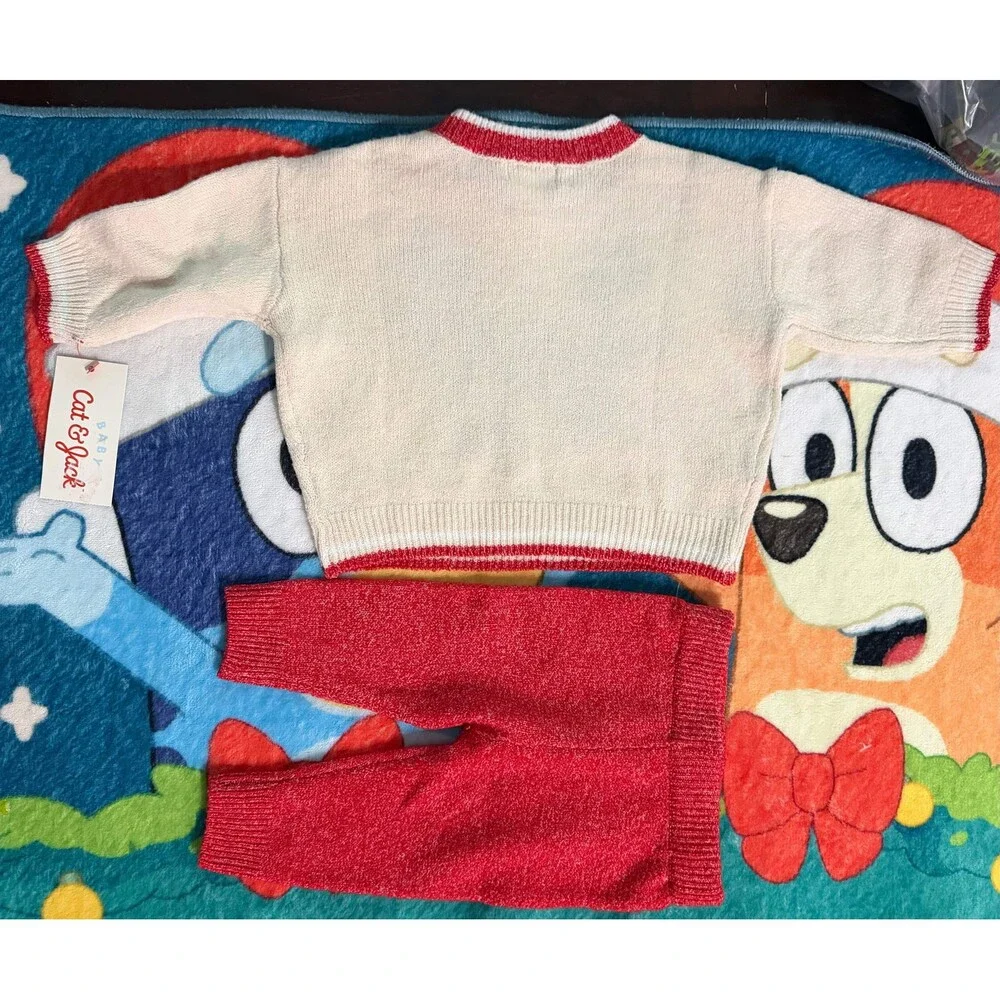 Infant Boys and Girls Red and Tan Sweater Pants Christmas Outfit NB 94549
